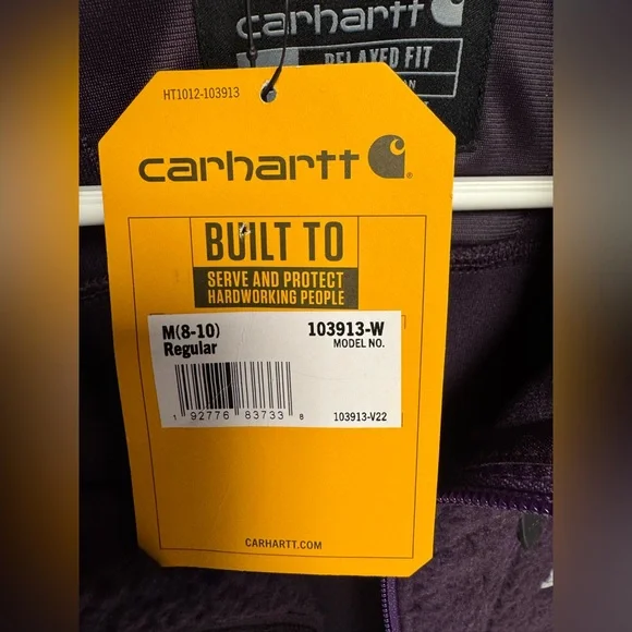 NWT. Carhartt Sherpa Full Zip Purple Sweatshirt with Ribbed Cuffs. Size M. - Picture 5 of 8